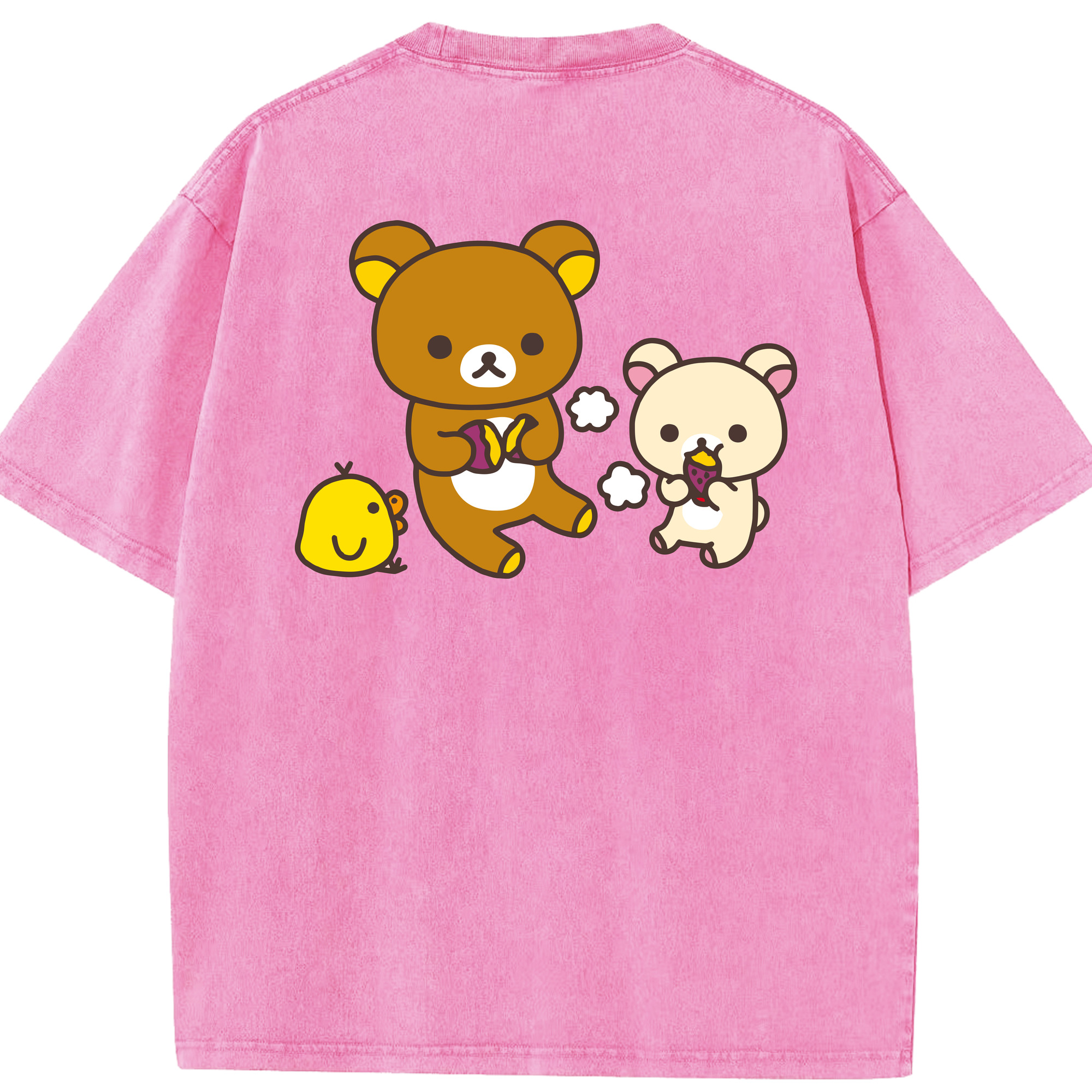 （画像用） リラックマ リラックマ キイロイトリ Rilakkuma Korilakkuma Kiiroitori 綿100% ヴィンテージ風 半袖Tシャツ（背面プリント）